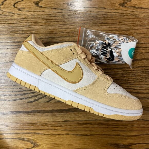 Nike Dunk Low Celestial Gold Suede Womens | DV7411-200 | Laced Size 7.5 8 Women\'s Nike Dunk Low LX Gold Suede Gold / Yellow White Shoes NEW